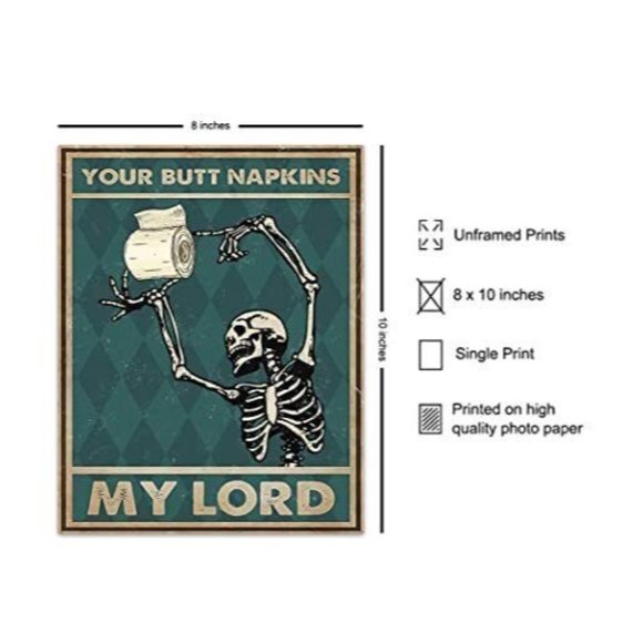Funny Bathroom Wall Art Decor Skeleton Your Butt Napkins My Lord Unframed - Picture 2 of 7